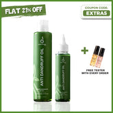 Anti dandruff oil bottles and boxes on a green background, Best Oil for Dandruff, Anti Dandruff Oil
