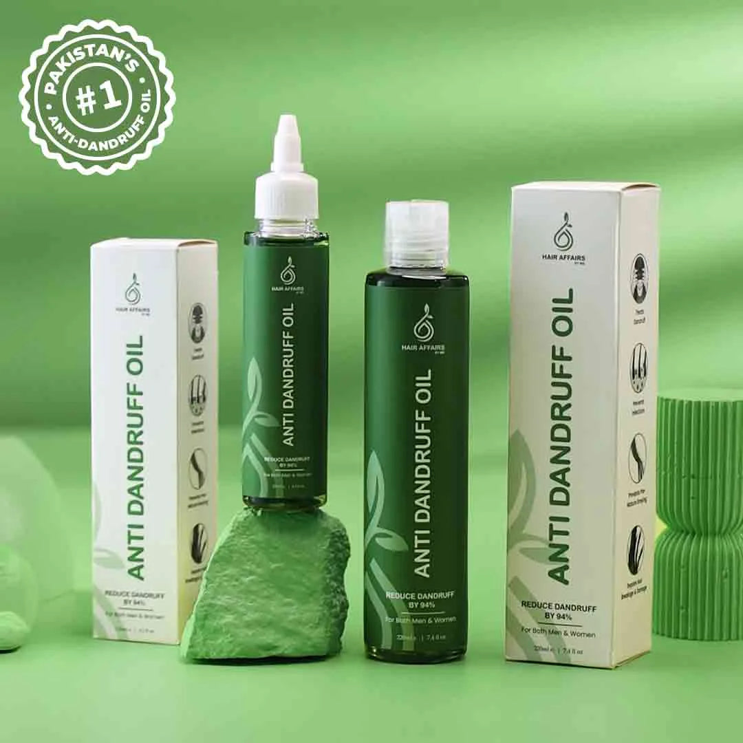Anti dandruff oil bottles and boxes on a green background, Best Oil for Dandruff, Anti Dandruff Oil