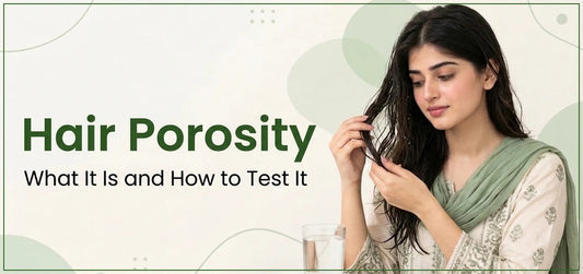 Woman checking a damp strand of her hair to understand its porosity