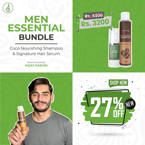 men essential hair care bundle, coco nourisghing shampoo and hair serum set, hair serum and shampoo for men, hair care products for men special offer