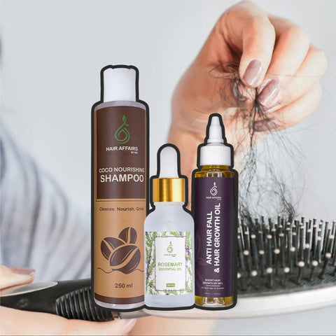 Hairfall and Hairgrowth Bundle: Coco Shampoo, Rosemary Essential Oil and Anti Hair Fall Oil