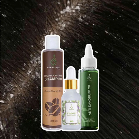 Dandruff and Greasy Scalp Bundle: Coco Shampoo, Rosemary Essential Oil and Anti Dandruff Oil